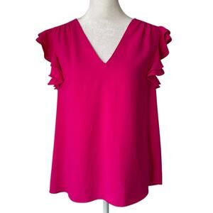Amanda Uprichard hot pink flutter sleeve v-neck top size M